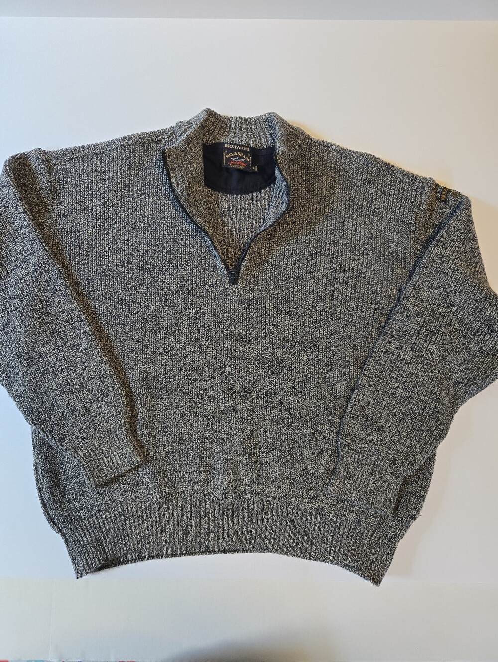 Vintage Paul & Shark BRETAGNE 1/4 Zip 100% New Wool Salt & Pepper Sweater 2XL